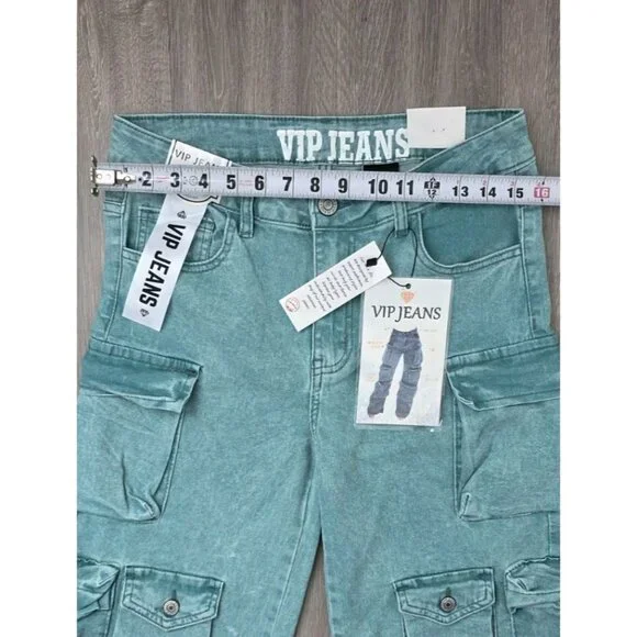 VIP Jeans Teal Green Cargo Straight Leg Size 9 29W - Picture 8 of 14